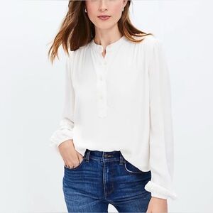 LOFT Sheer Chiffon Cream White Button-Down Blouse Top Shirt Henley XLarge XL